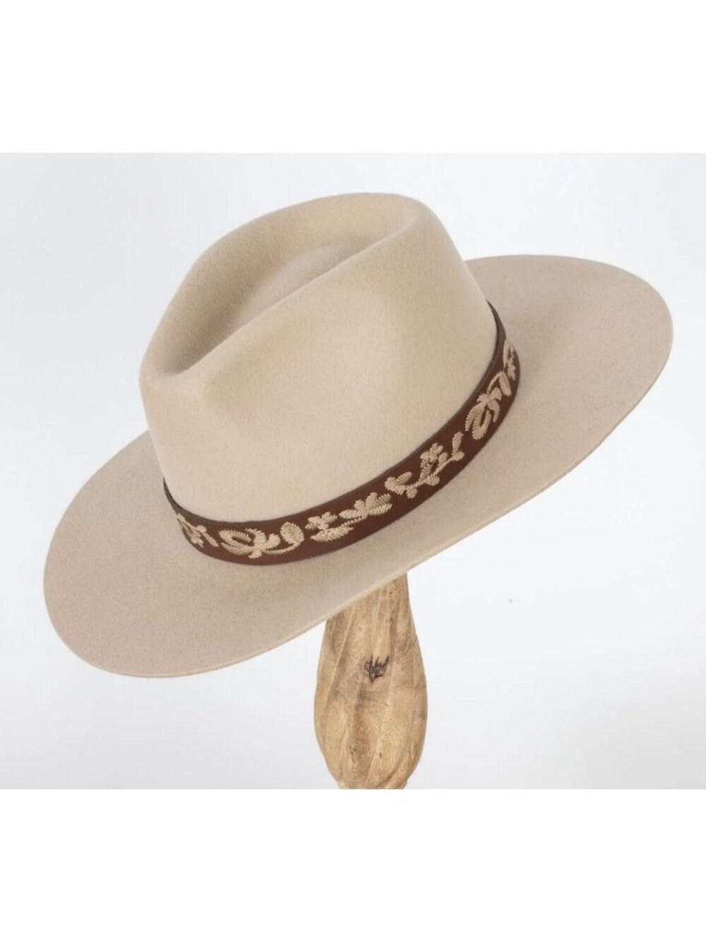 Anthropologie Wyeth Liam Oatmeal Wool Hat Embroidered Brown Band One Size